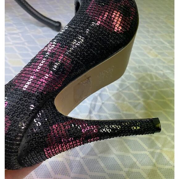 IRON FIST Pink/Black Sequin Satin Skull Platform 4.5” Stiletto Pumps Gothic Sz 7 - Picture 12 of 12